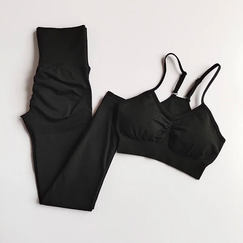 Women'sGym Tracksuit Fitness Yoga Sets Sportswear Workout Bra+High Waist Leggings Gym Clothing Seamless Bra Suit Sports Suits