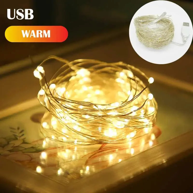 USB LED String Lights 5M Silver Wire Garland Light Waterproof Fairy Lights For Christmas Wedding Holiday Party Decoration