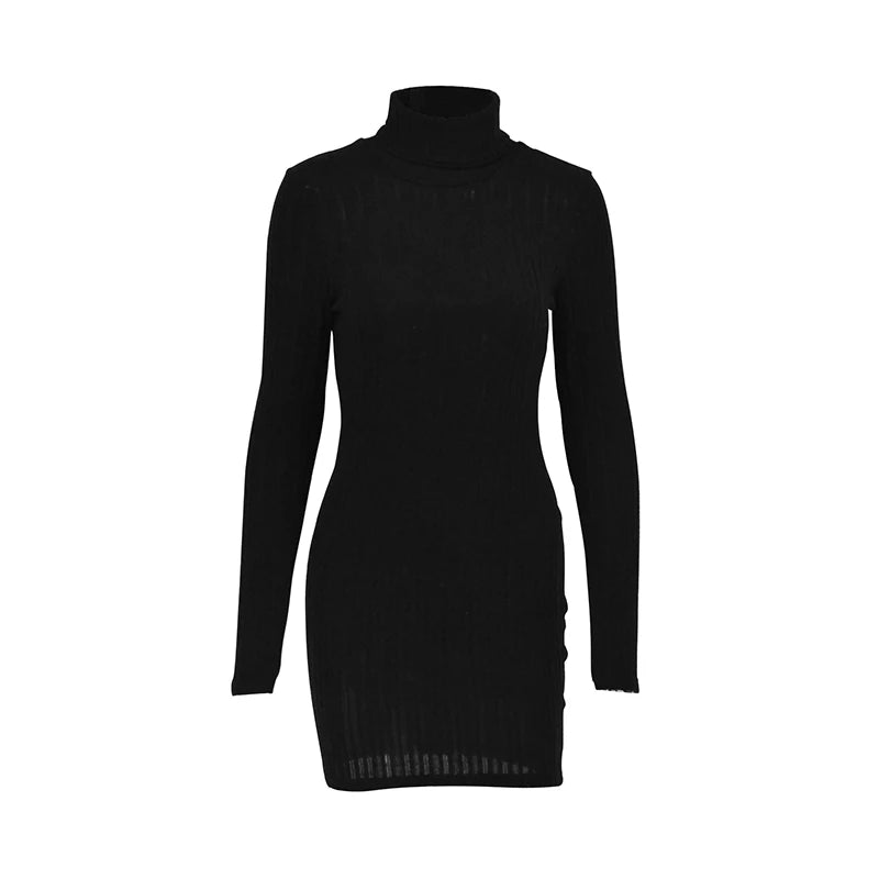 Dresses Autumn Winter Women Long Sleeves Turtleneck Sexy Bodycon Sheath Mini Dress Club Elegant Party Knitted Dresses