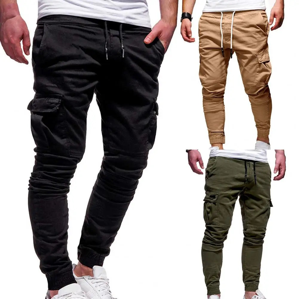 Fashion Trousers Pants Men Pants Solid Color Solid Color Multi Pockets Pants  Slim