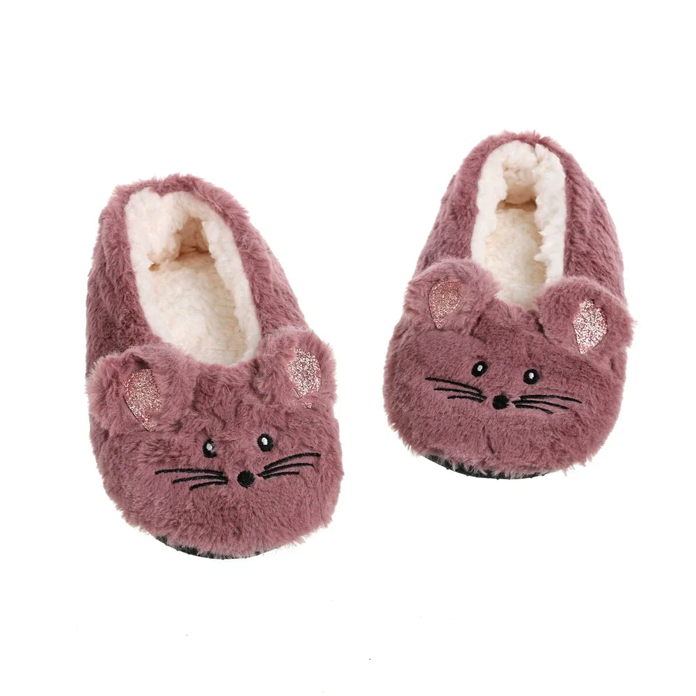 Home Fuzzy Slipper Women Winter Fur Contton Warm Plush Non Slip Grip Indoor Fluffy Lazy Female Mouse Ears Floor Shoe Living room