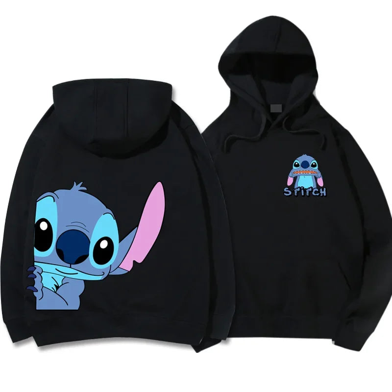 Disney Hoodie Fashion Stitch Angel Monster Letter Cartoon Sweatshirt Pullover Cute Harajuku Unisex Women's Pocket Top