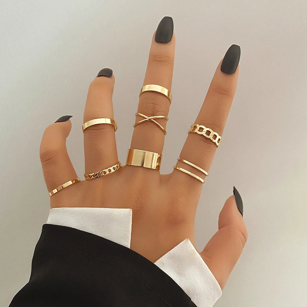 Rings Set for Women Girls Accessories Trend Round Shape Metal Wave Joint Ring Gifts