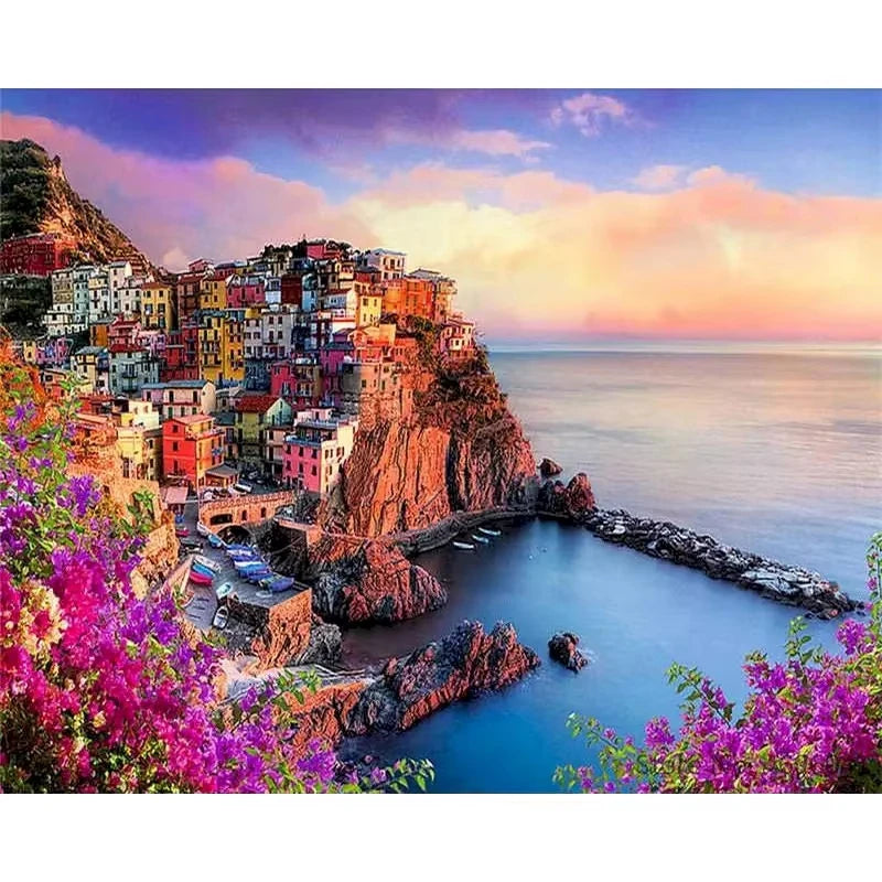 City Landscape Painting By Numbers For Adults DIY Kits HandPainted On Canvas With Framed Oil Picture Drawing Coloring By Number