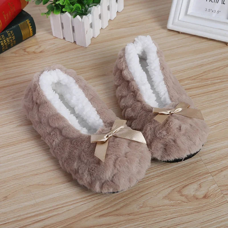 Home Fuzzy Slipper Women Winter Fur Contton Warm Plush Non Slip Grip Indoor Fluffy Lazy Female Mouse Ears Floor Shoe Living room