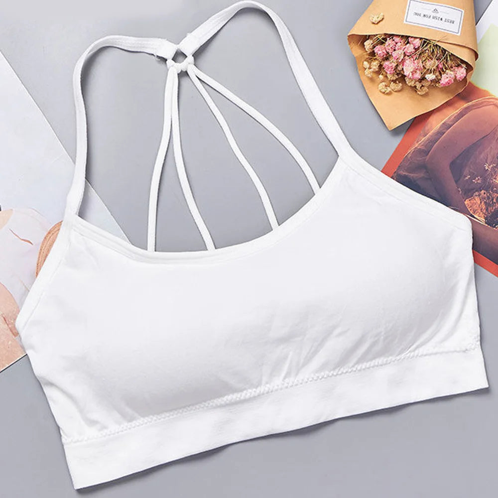 Letter strap back underwear women without underwire integrated with chest cushion back heart strap women wrap chest fitness yoga