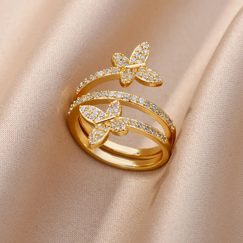 Rings For Women Gold Color Stainless Steel Fashion Butterfly Ring  Wedding Aesthetic Jewerly Gift