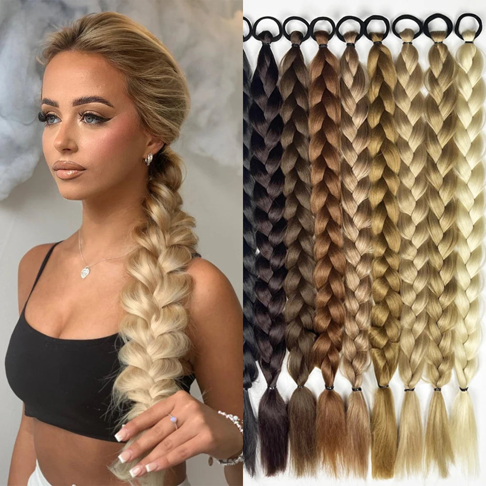 Braid Extensions With Rubber Band 24 Inch Boxing Braided Hair Extensions For Women Daily Use