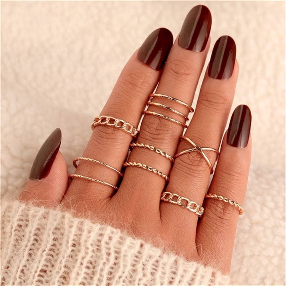 Rings Set for Women Girls Accessories Trend Round Shape Metal Wave Joint Ring Gifts