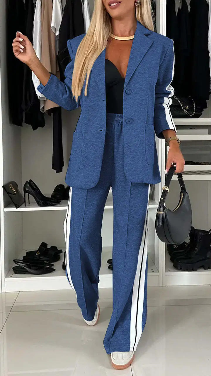 2 Piece Set Women Set Winter Fall Fashion V-neck Long Sleeve Blazer Coat Elegant Straight Leg Pant Sports Two Piece Suit Women