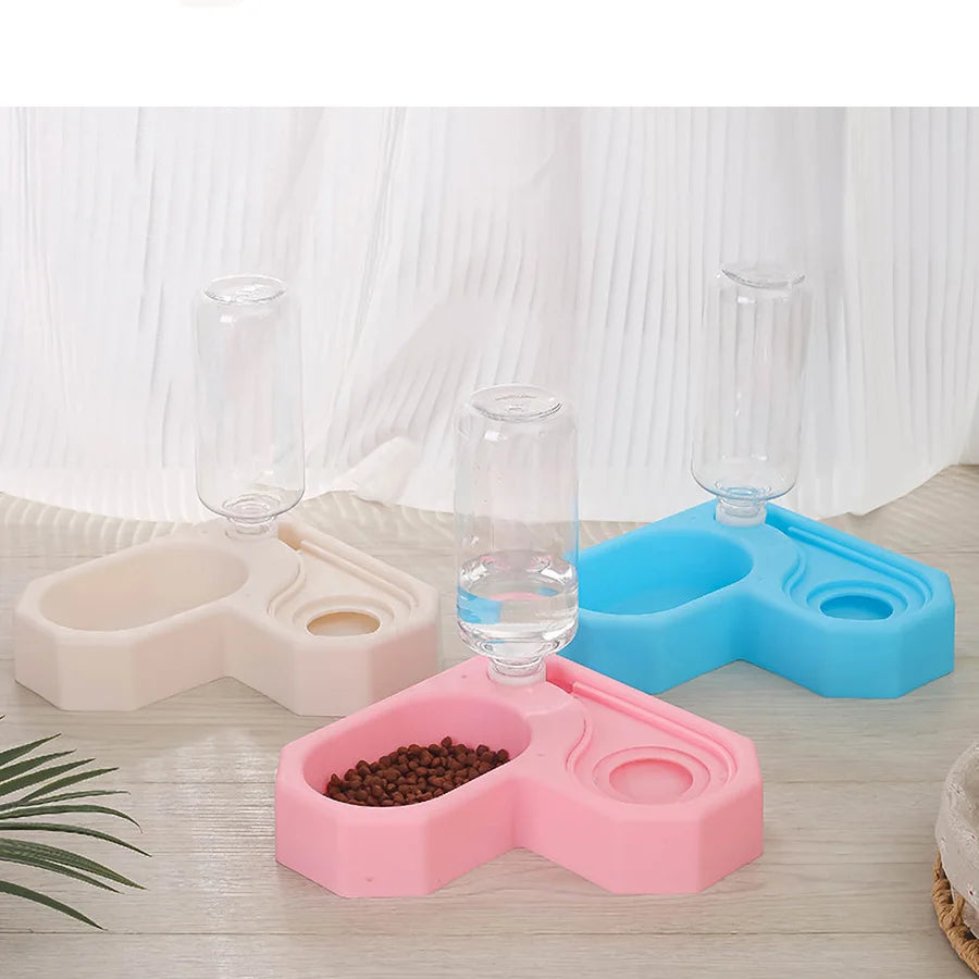 Double Dog Cat Bowls - Pets Water and Food Bowl Set with Automatic Water Bottle, Raised Pet Feeder Bowl for Cats and Small Dogs