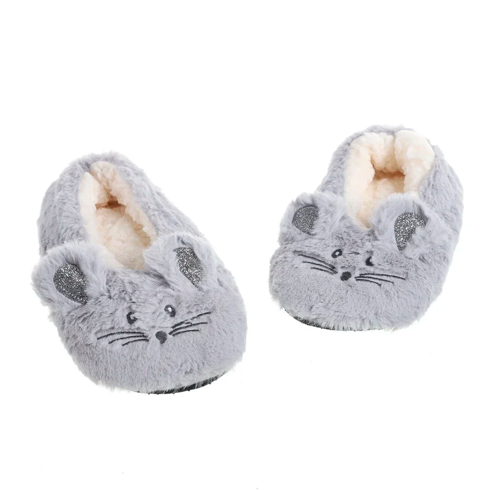 Home Fuzzy Slipper Women Winter Fur Contton Warm Plush Non Slip Grip Indoor Fluffy Lazy Female Mouse Ears Floor Shoe Living room