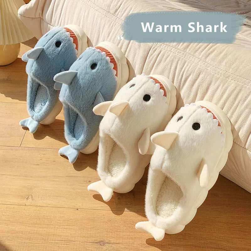 Cute Cartoon Shark Cotton Slipper Womens Winter Indoor Warm Fluffy Slippers Full Size funny slippers for kids