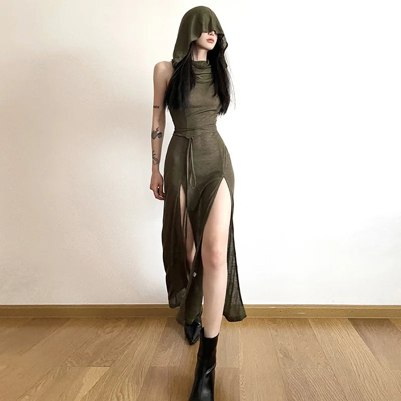 Dresses Midi Dress Women Sexy Split Side Solid Streetwear