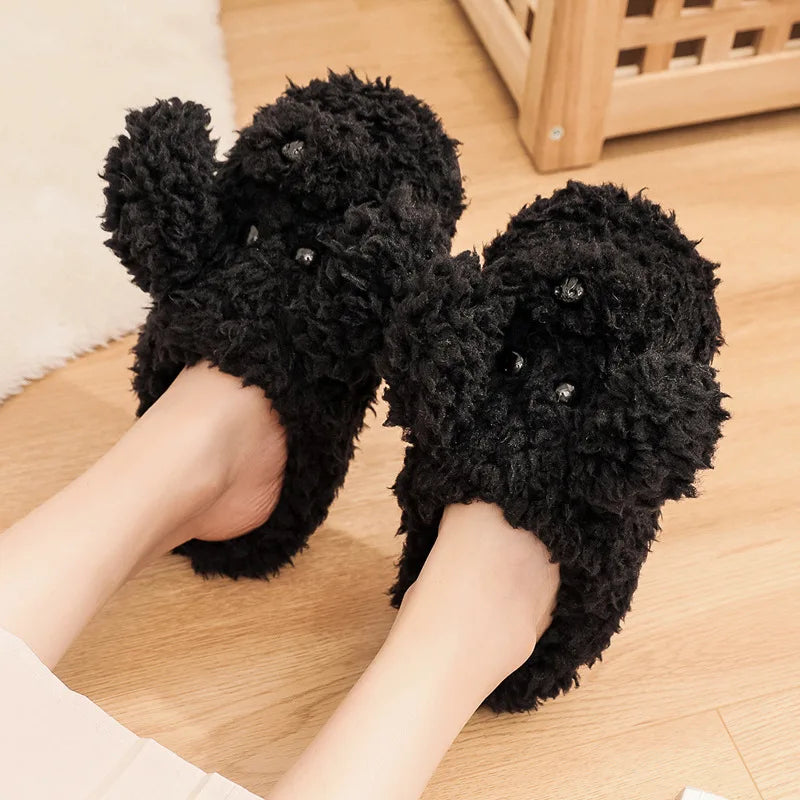 Winter Warm Furry Cotton Shoes Couples Home Indoor Bedroom Cozy Slippers