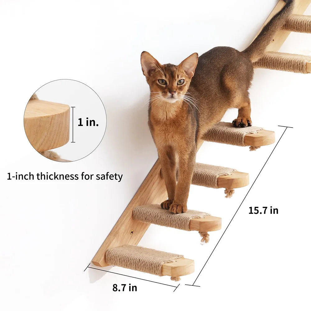 Cat Tree Wall Mounted Cat Shelves Scratching Post for Cat Jumping Platform and Cat Hammock Rope Ladder Wall Wooden Furniture