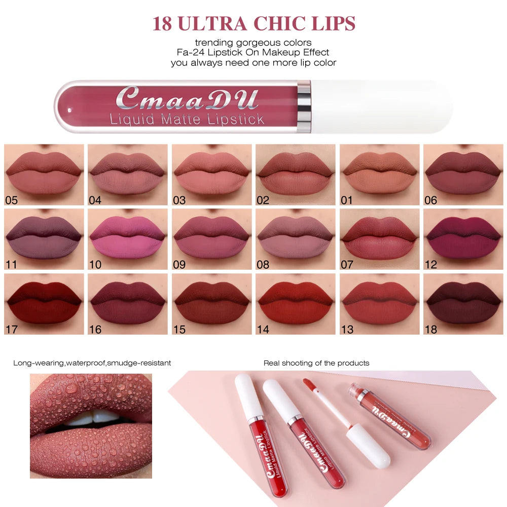 CmaaDu 18 Matte Mist Lip Glaze Long-lasting waterproof Moisturizing Lip Gloss Natural Healthy Lipstick