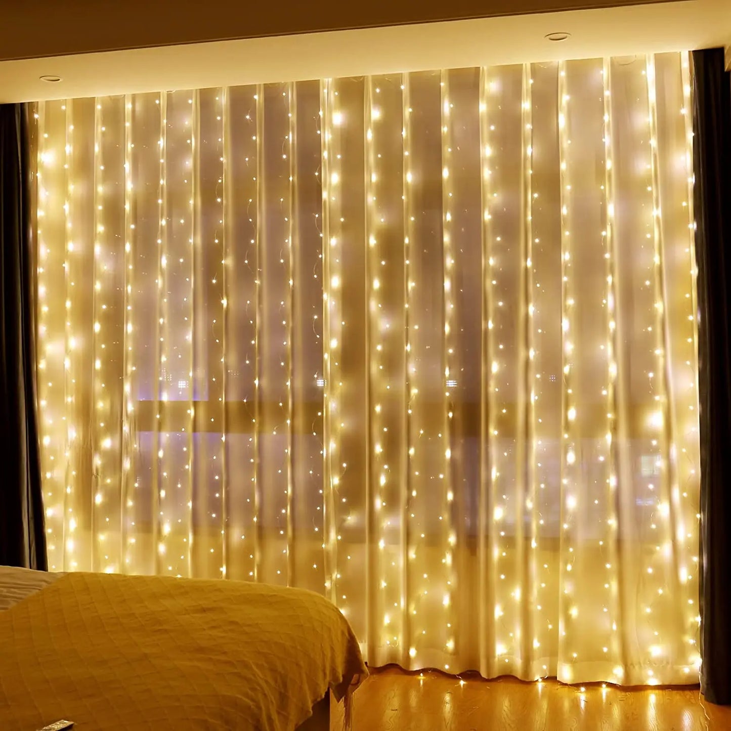 Curtain LED String Lights 3x1m Warm Light Remote Control Bedroom Holiday Wedding Christmas Decoration Fairy Garland Lamp