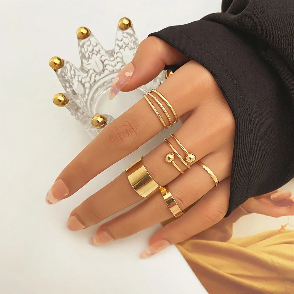 Rings Set for Women Girls Accessories Trend Round Shape Metal Wave Joint Ring Gifts