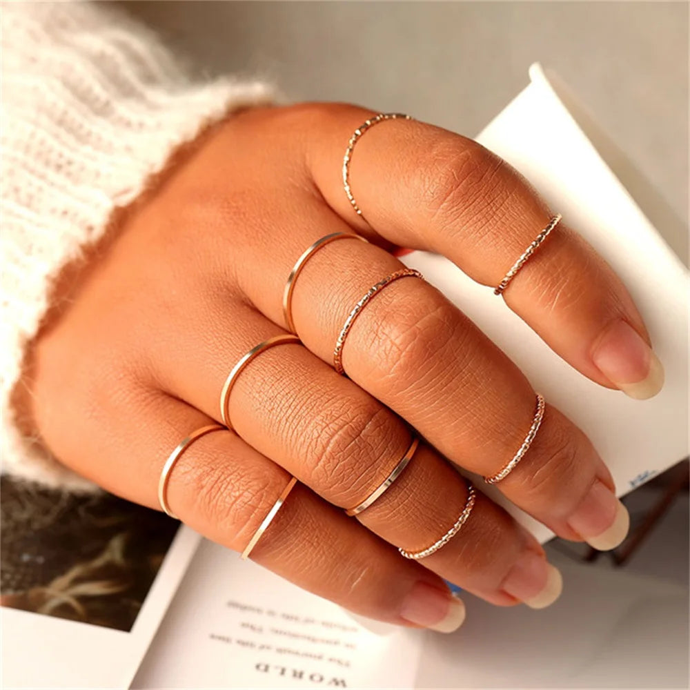 Rings Set for Women Girls Accessories Trend Round Shape Metal Wave Joint Ring Gifts