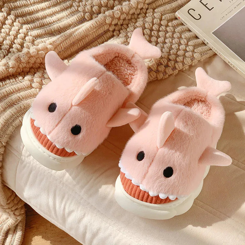 Cute Cartoon Shark Cotton Slipper Womens Winter Indoor Warm Fluffy Slippers Full Size funny slippers for kids