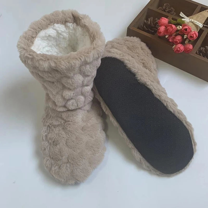 Winter Adult Men And Women Thick Warm Floor Shoes High Tube Non-Slip Indoor Cotton Shoes Plush Home Slippers Shoes Women Girl