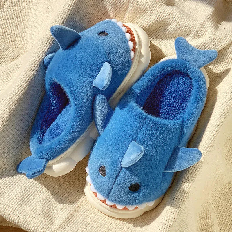 Cute Cartoon Shark Cotton Slipper Womens Winter Indoor Warm Fluffy Slippers Full Size funny slippers for kids