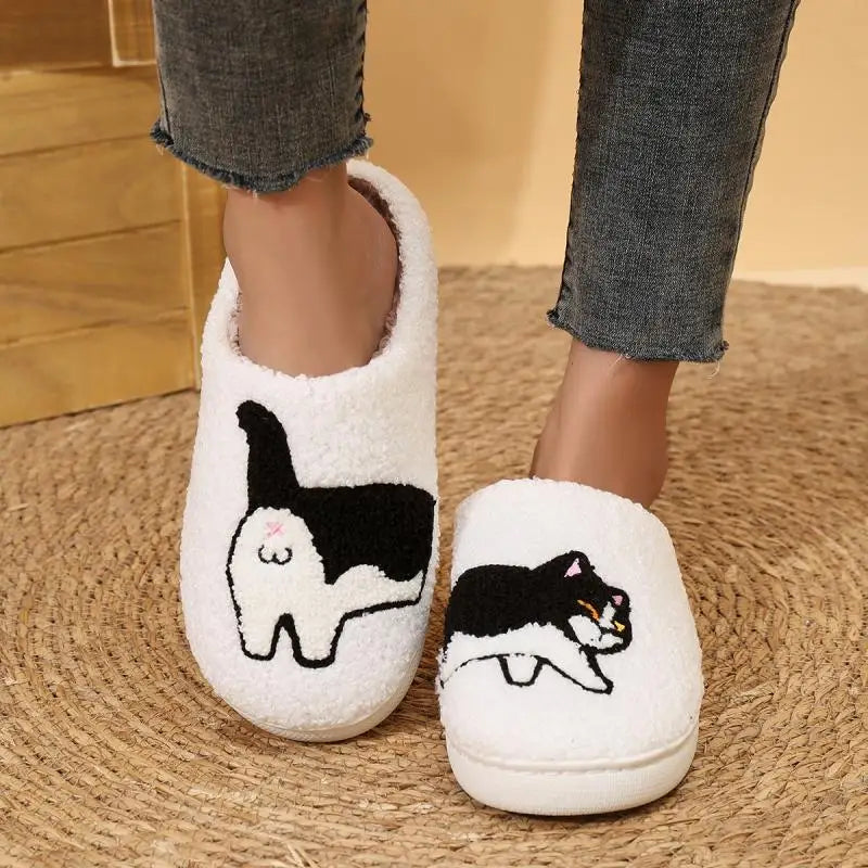 Platform Fluffy Slippers Women House Plush Cartoon Dog Designer Winter Shoes Girls Flats Home Fashion Casual Footwear Large Size