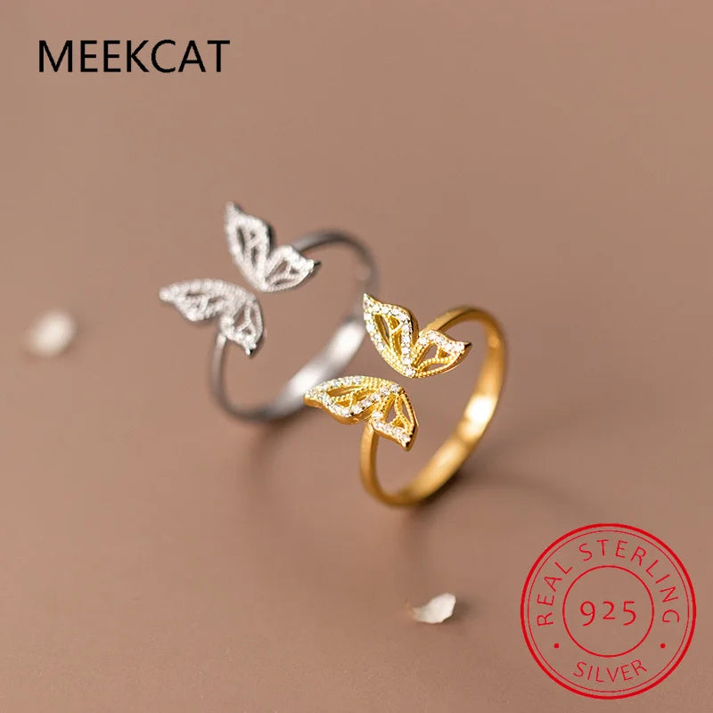 Genuine 925 Sterling Silver Insect Butterfly Opening Ring For Women Wedding Valentine's Day Fine S925 Jewelry DA2744