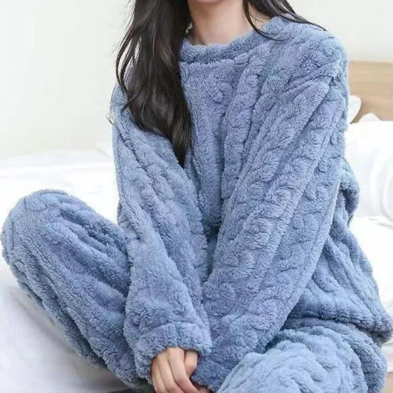 Women Warm 2 Piece Sets Velvet Ribbed Fleece Set Pullover and Pants Casual Pajama Sets Women