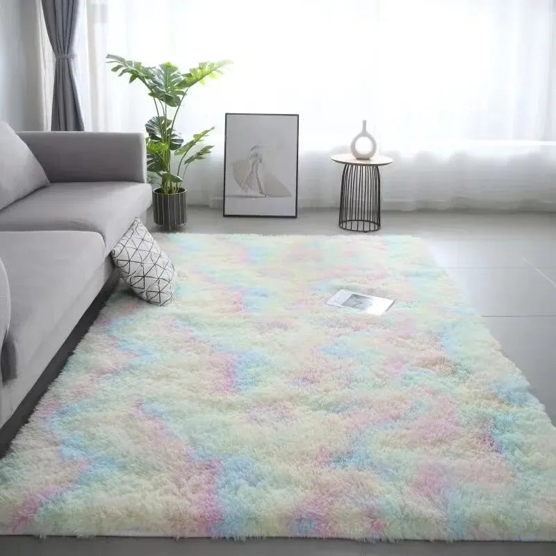 Silk Wool Rugs Children's Room Living Room Bedroom Tie-Dye Non-Slip Washable Machine Washable Carpet Mats