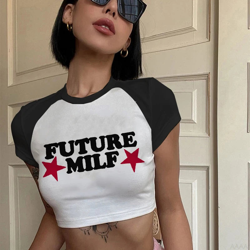 Sexy T Shirts Future Milf Star Fashion Women Crop Top Harajuku Streetwear Outfits Summer Sexy Party Femme Y2k Women Clothes