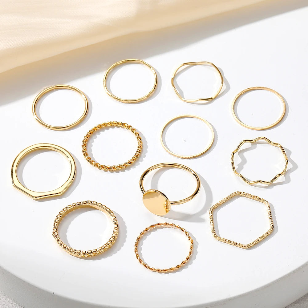 Rings Set for Women Girls Accessories Trend Round Shape Metal Wave Joint Ring Gifts