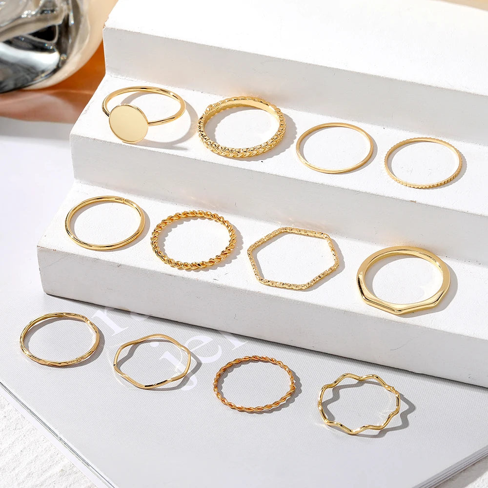 Rings Set for Women Girls Accessories Trend Round Shape Metal Wave Joint Ring Gifts