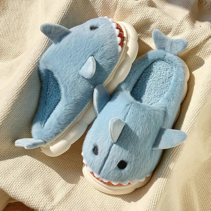 Cute Cartoon Shark Cotton Slipper Womens Winter Indoor Warm Fluffy Slippers Full Size funny slippers for kids