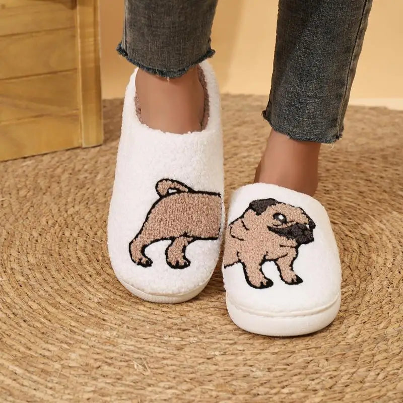 Platform Fluffy Slippers Women House Plush Cartoon Dog Designer Winter Shoes Girls Flats Home Fashion Casual Footwear Large Size