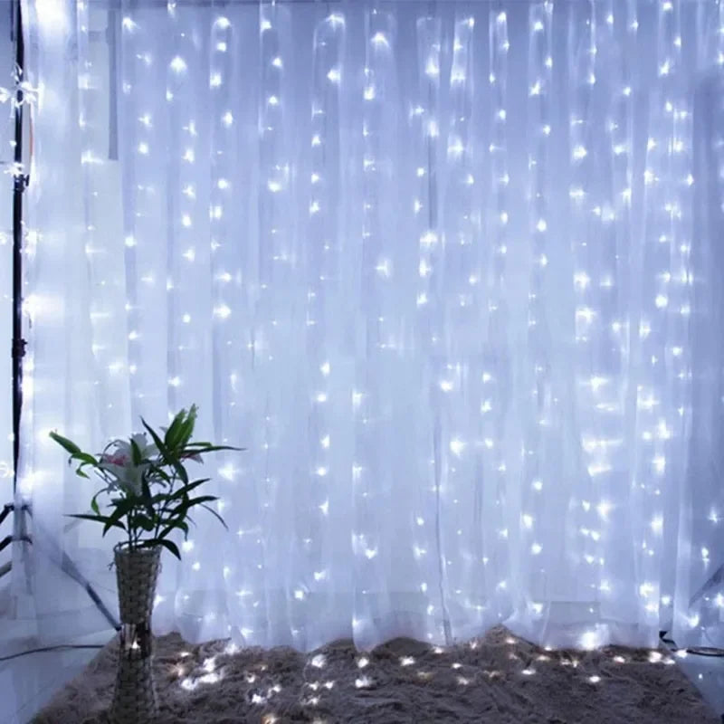 Curtain LED String Lights 3x1m Warm Light Remote Control Bedroom Holiday Wedding Christmas Decoration Fairy Garland Lamp