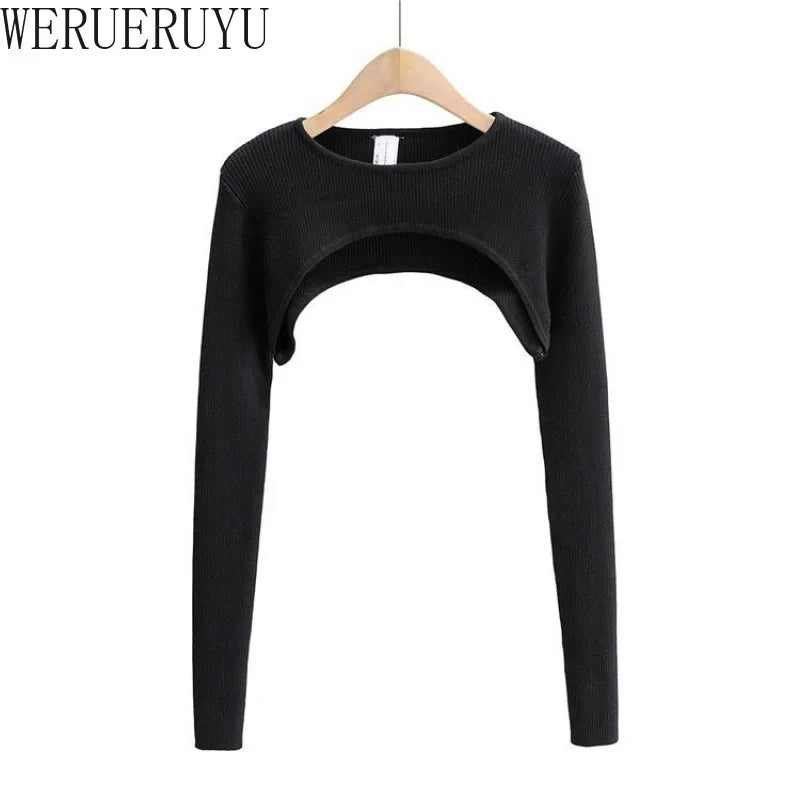 T-shirts Women Long Sleeve Crop Top Spring Autumn Y2k Aesthetic Clothes O-neck Black White Sexy Tshirt