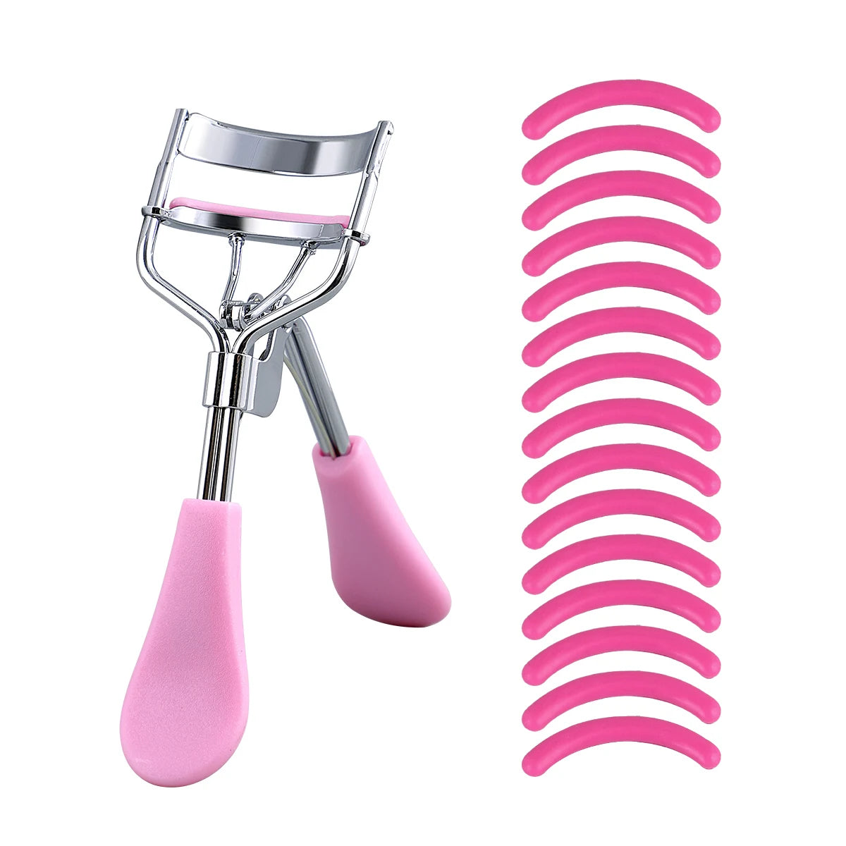 Portable eyelash curler with 15 silicone pads and stainless steel eyelash curler, used for eyelash extension and curling tools