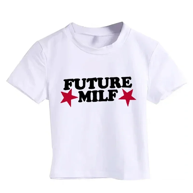 Women's FUTURE MILF Star Crop Top Sexy Party Y2K Silm Fit Short Sleeve T-Shirt Women Clothing Cool Girl