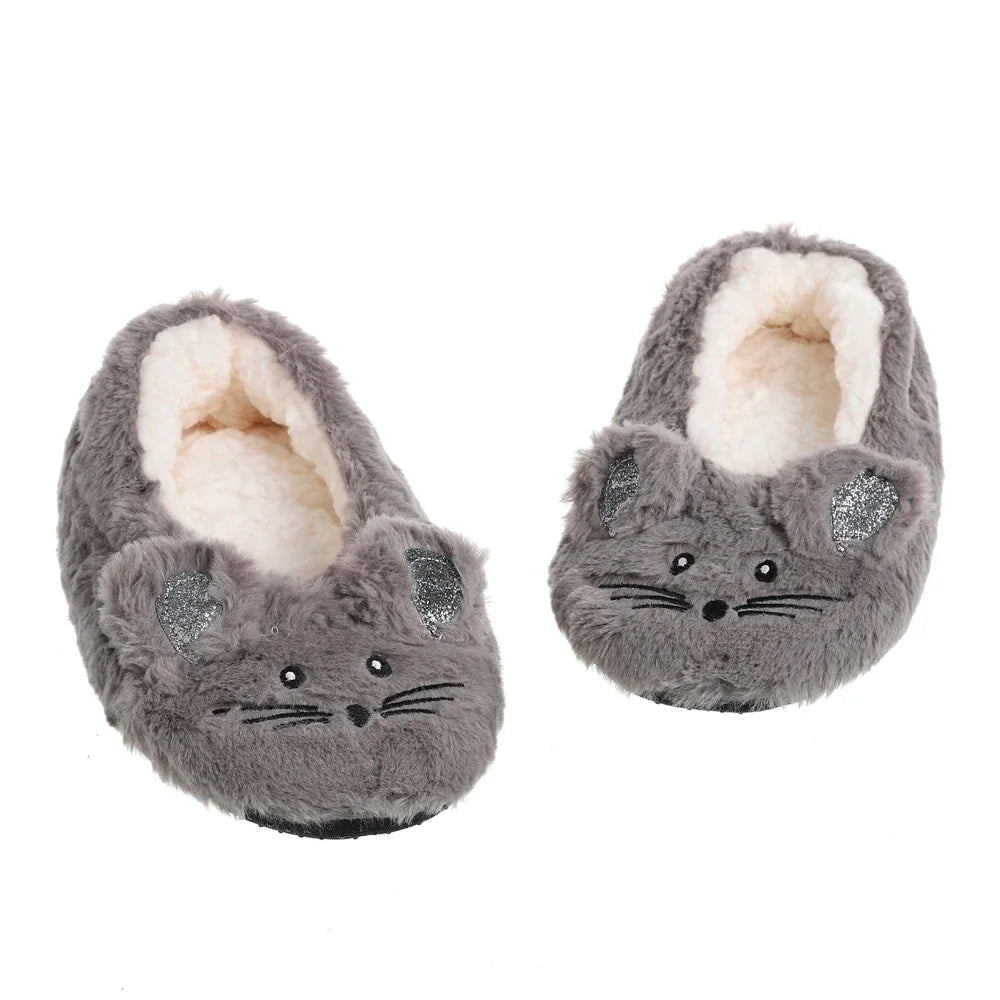 Home Fuzzy Slipper Women Winter Fur Contton Warm Plush Non Slip Grip Indoor Fluffy Lazy Female Mouse Ears Floor Shoe Living room