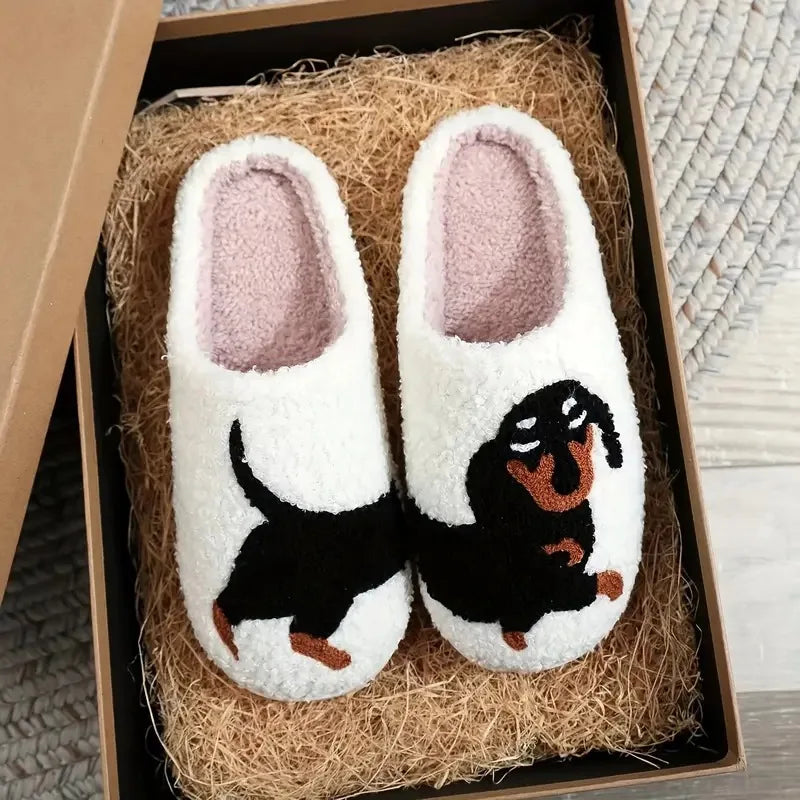 Platform Fluffy Slippers Women House Plush Cartoon Dog Designer Winter Shoes Girls Flats Home Fashion Casual Footwear Large Size