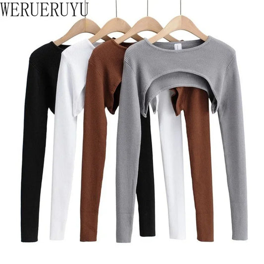 T-shirts Women Long Sleeve Crop Top Spring Autumn Y2k Aesthetic Clothes O-neck Black White Sexy Tshirt