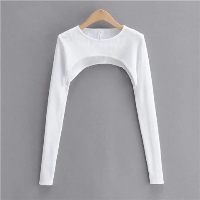 T-shirts Women Long Sleeve Crop Top Spring Autumn Y2k Aesthetic Clothes O-neck Black White Sexy Tshirt