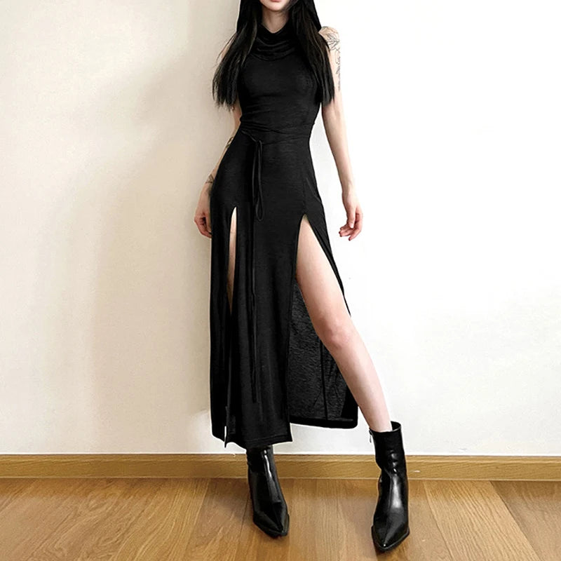 Dresses Midi Dress Women Sexy Split Side Solid Streetwear