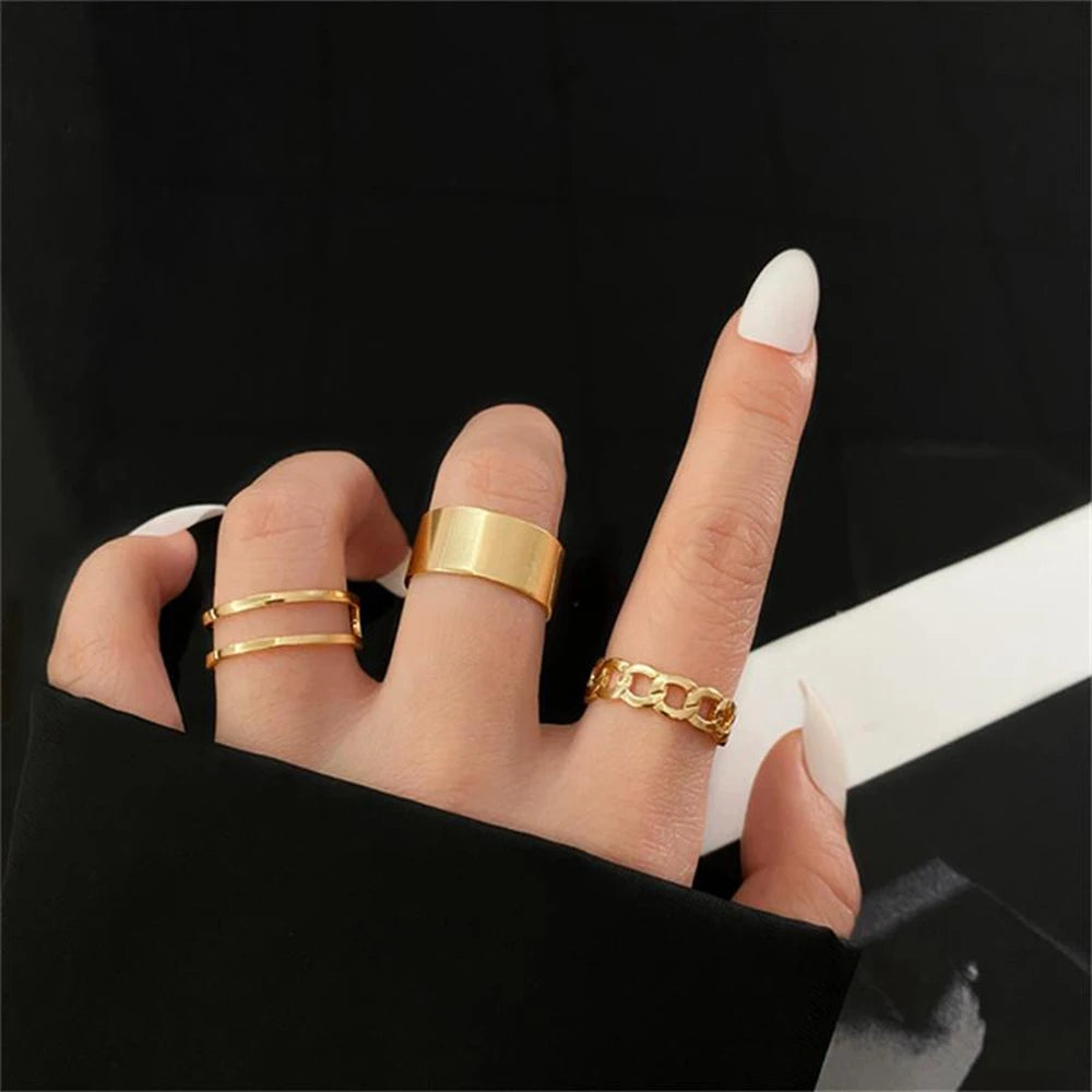 Rings Set for Women Girls Accessories Trend Round Shape Metal Wave Joint Ring Gifts