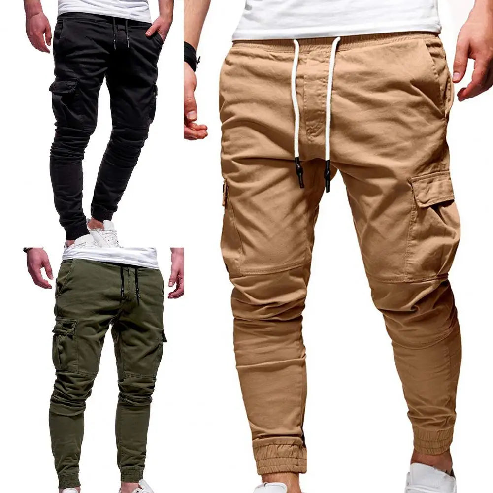 Fashion Trousers Pants Men Pants Solid Color Solid Color Multi Pockets Pants  Slim