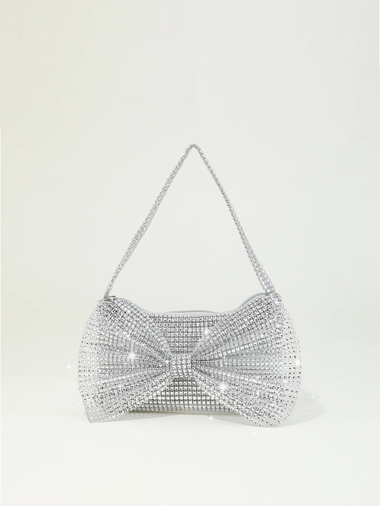 Fashion，gorgeous，Shiny rhinestone portable zippered bow decoration evening bag suitable for weddings, parties, and gatherings