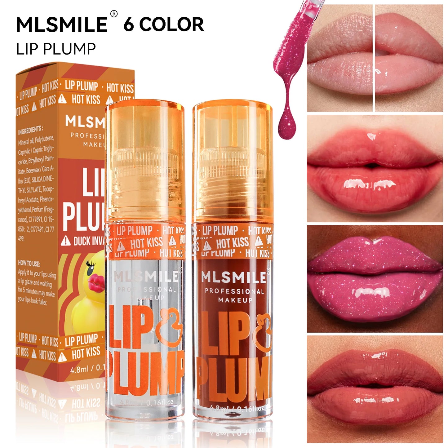 MLSMILE Duck Lip Plump Lip Oil Moisturizing Lip Gloss Mirror Water nature long-lasting  Gloss Gloss Pearl Lip Glaze Set