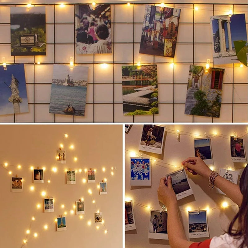 1Pc Led Photo Clips String Light With 10/20/30/50 Clear Clips Fairy Lights For Bedroom Wall Hanging Pictures Cards